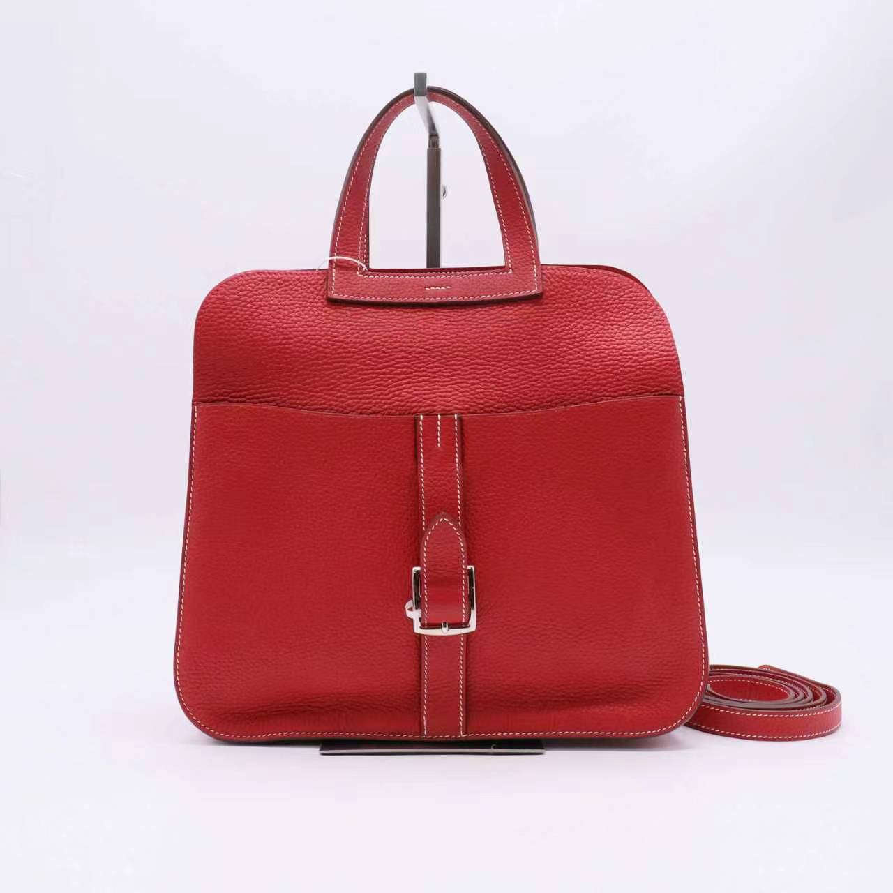 Hermes Taurillon Clemence Halzan 31 Rouge Casaque twins LDZ855