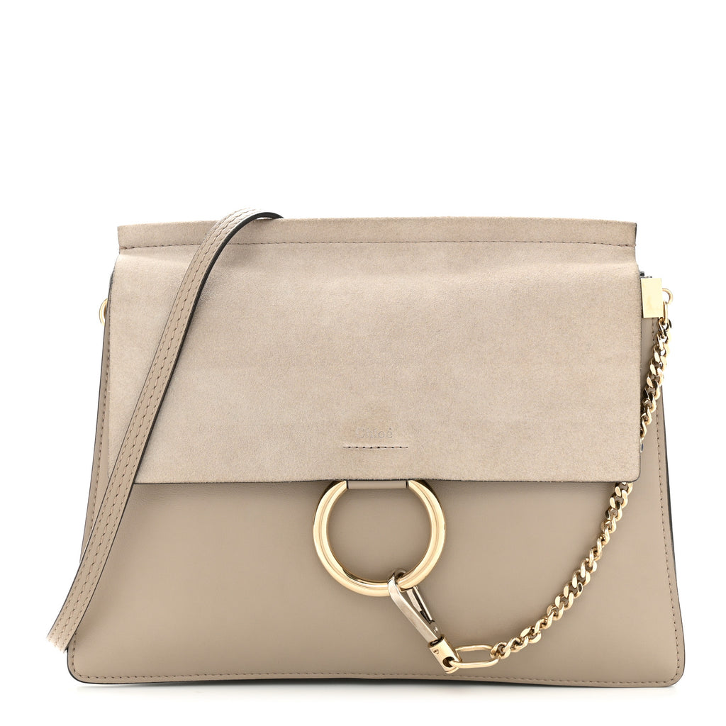 Calfskin Suede Medium Faye Shoulder Bag Motty Grey twins