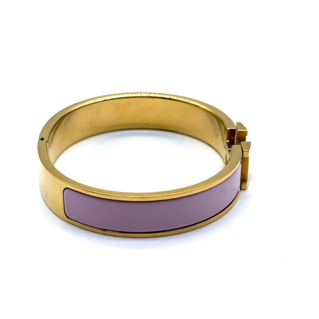 Clic H Pink Enamel Gold Plated Narrow Bracelet