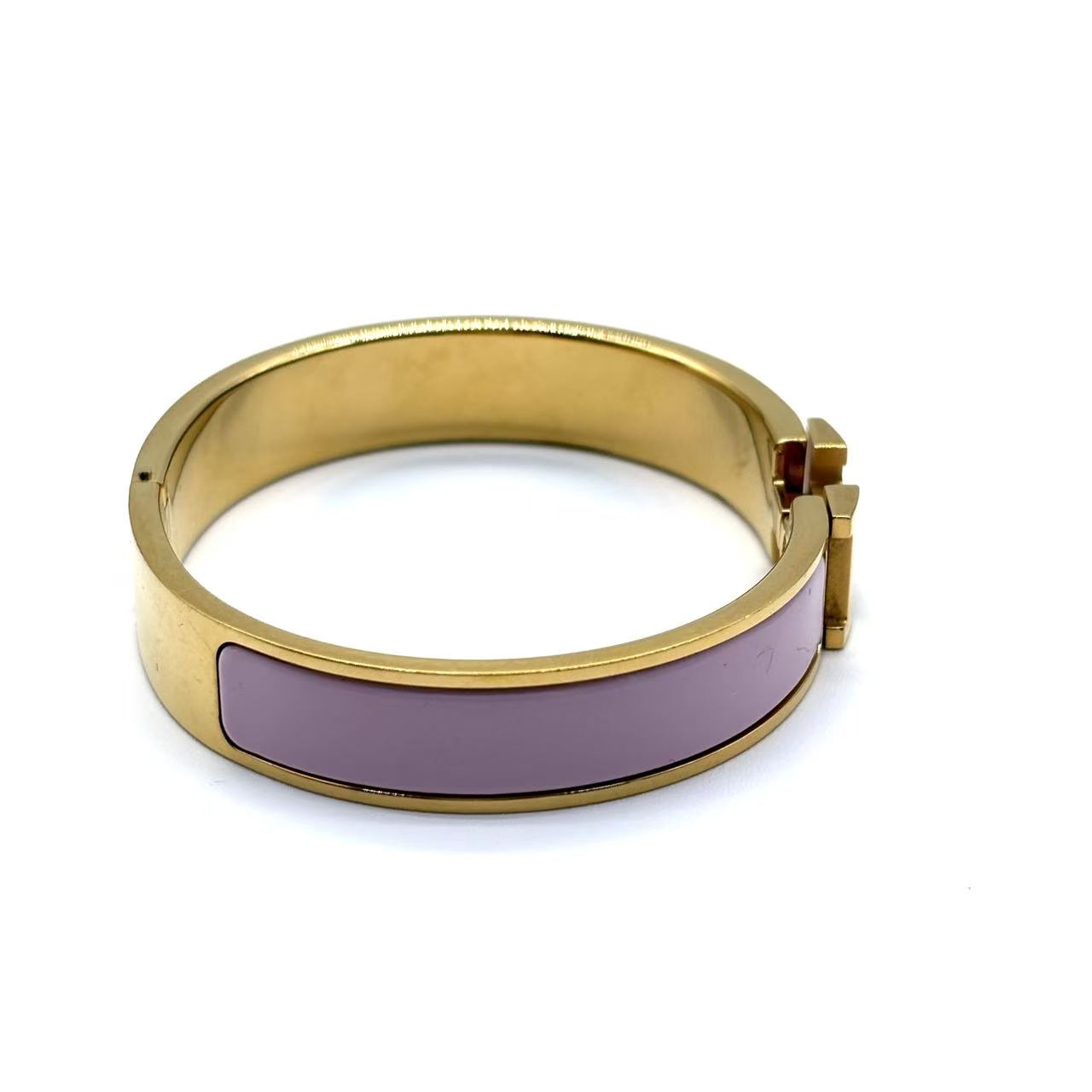Clic H Pink Enamel Gold Plated Narrow Bracelet