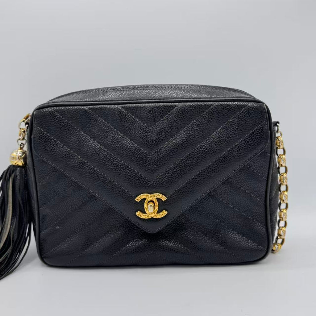 Vintage Front Pocket Camera Bag Chevron Lambskin Medium