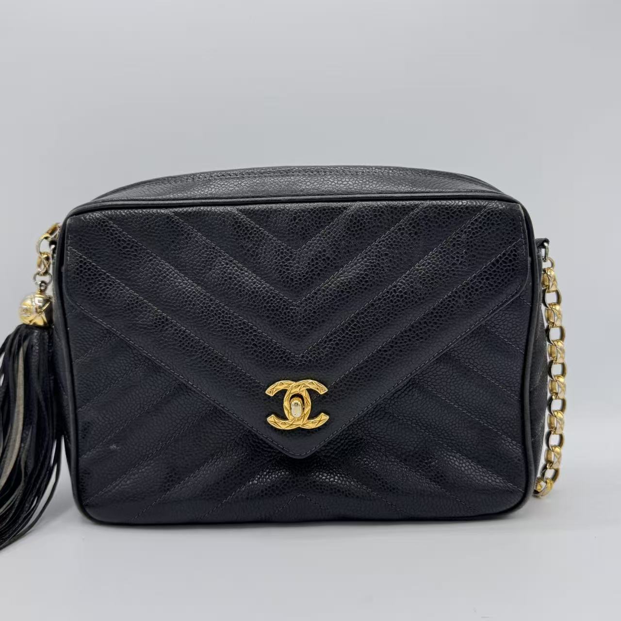 Vintage Front Pocket Camera Bag Chevron Lambskin Medium