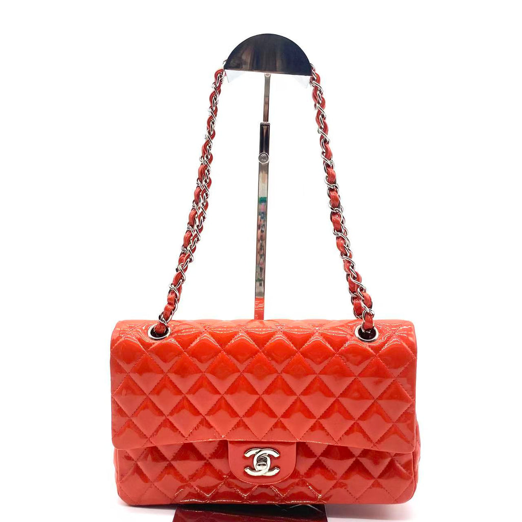 Patent Calfskin Quilted Mini Rectangular Flap Red