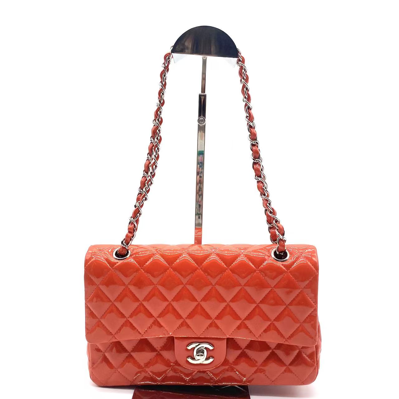 Patent Calfskin Quilted Mini Rectangular Flap Red