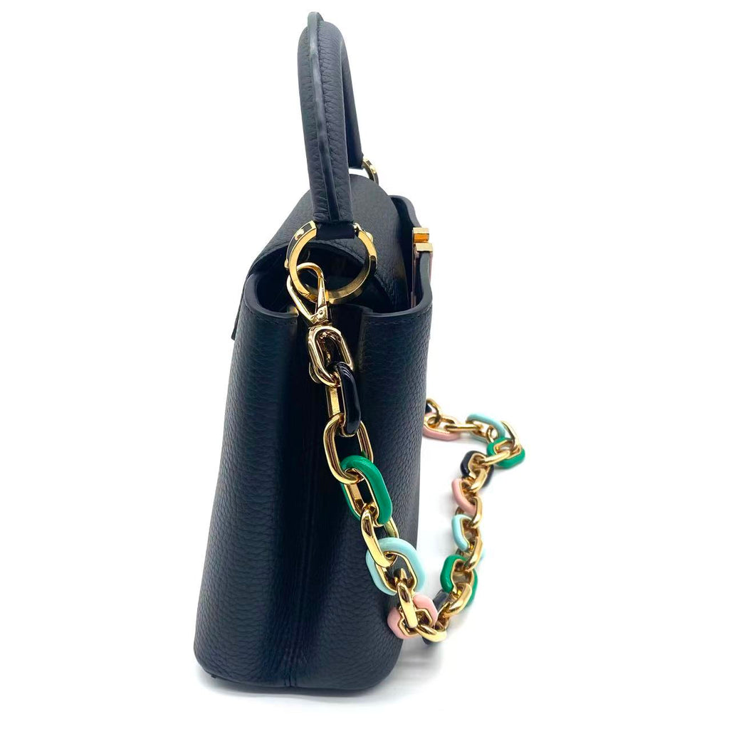 Taurillon Enamel Chain Capucines BB Black Multicolor