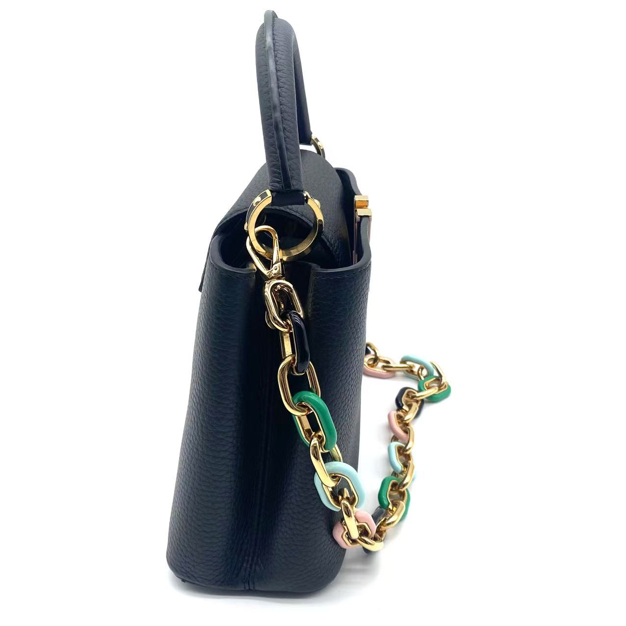 Taurillon Enamel Chain Capucines BB Black Multicolor
