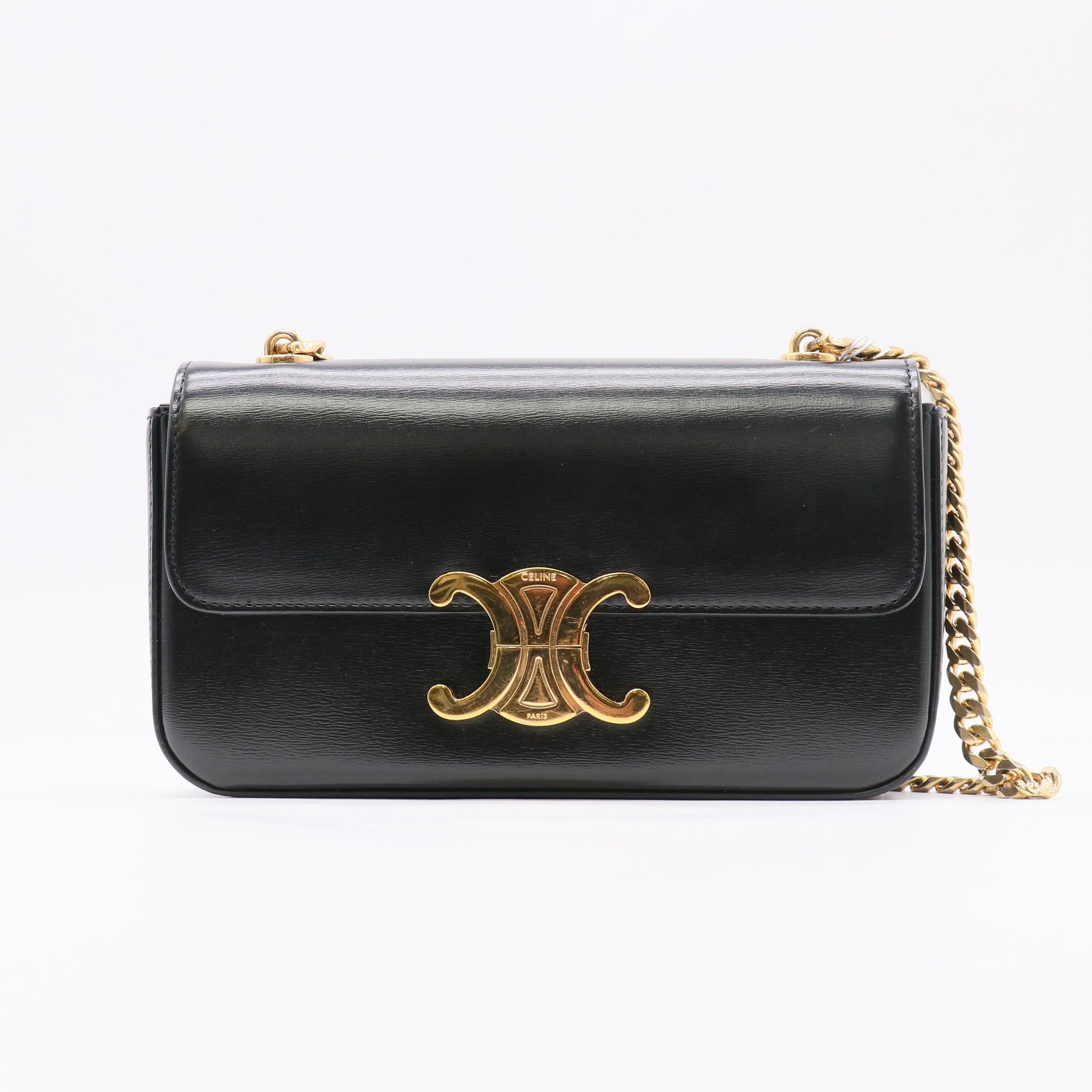 Celine Triomphe Shoulder Bag Smooth Calfskin Teen Black Twins LDZ1048