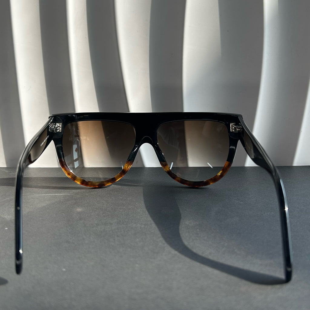 Celine Black Plastic Oversized Sunglasses Tortoiseshell Trim Twins LDJ3849