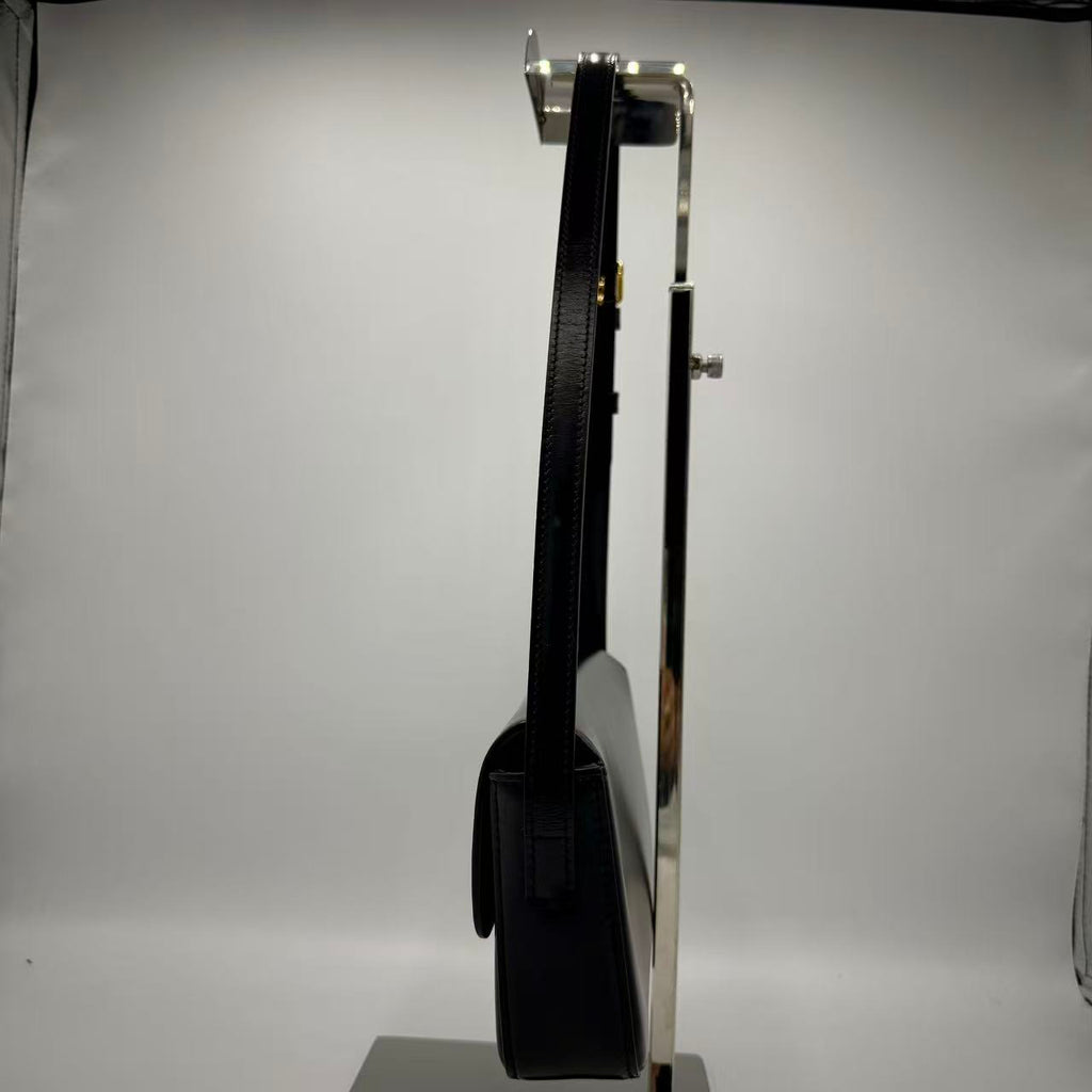 Shiny Calfskin Triomphe Shoulder Bag Black