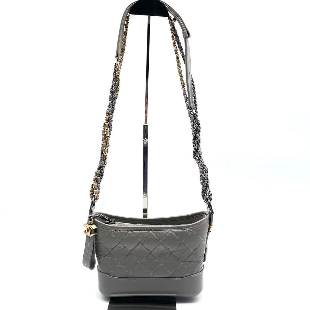 Gabrielle Hobo Quilted Aged Calfskin Small Gray