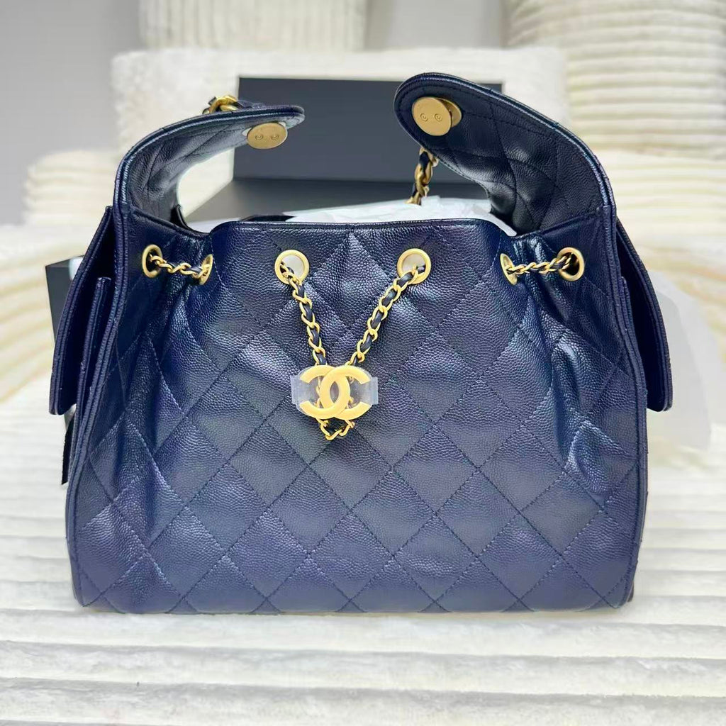25 Hobo Bag Caviar Navy Blue Small