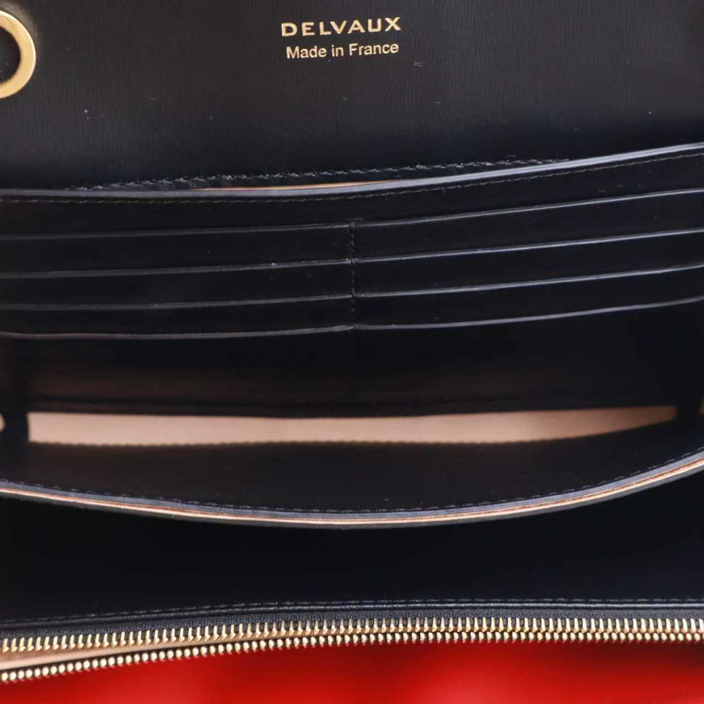 Delvaux Black/Lipstick Box Calf Brillant Chain Long Wallet Twins W23021
