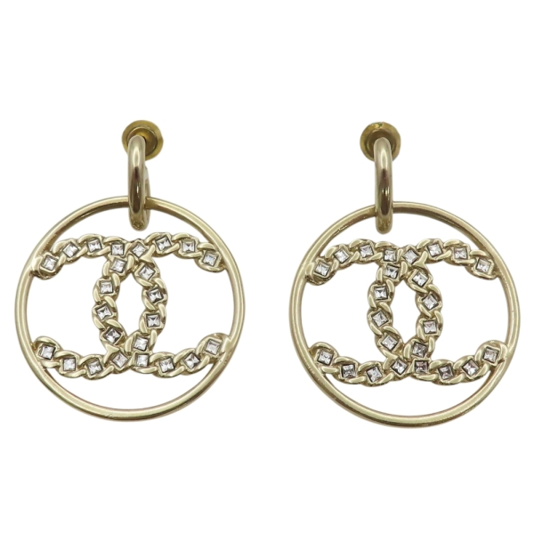 Chanel High Society CC Hoop Earrings Gold Twins LDJ6735