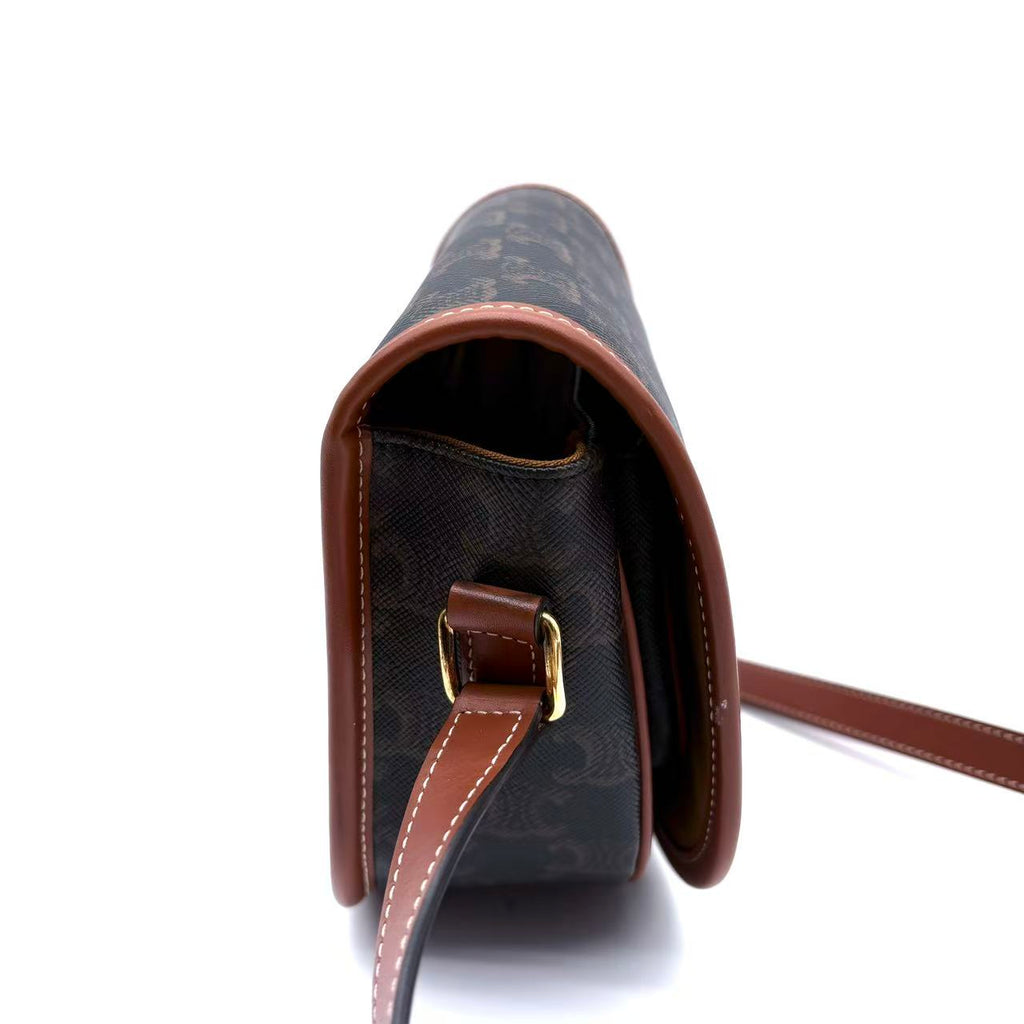 Tan Triomphe Coated Canvas Medium Folco Crossbody Bag