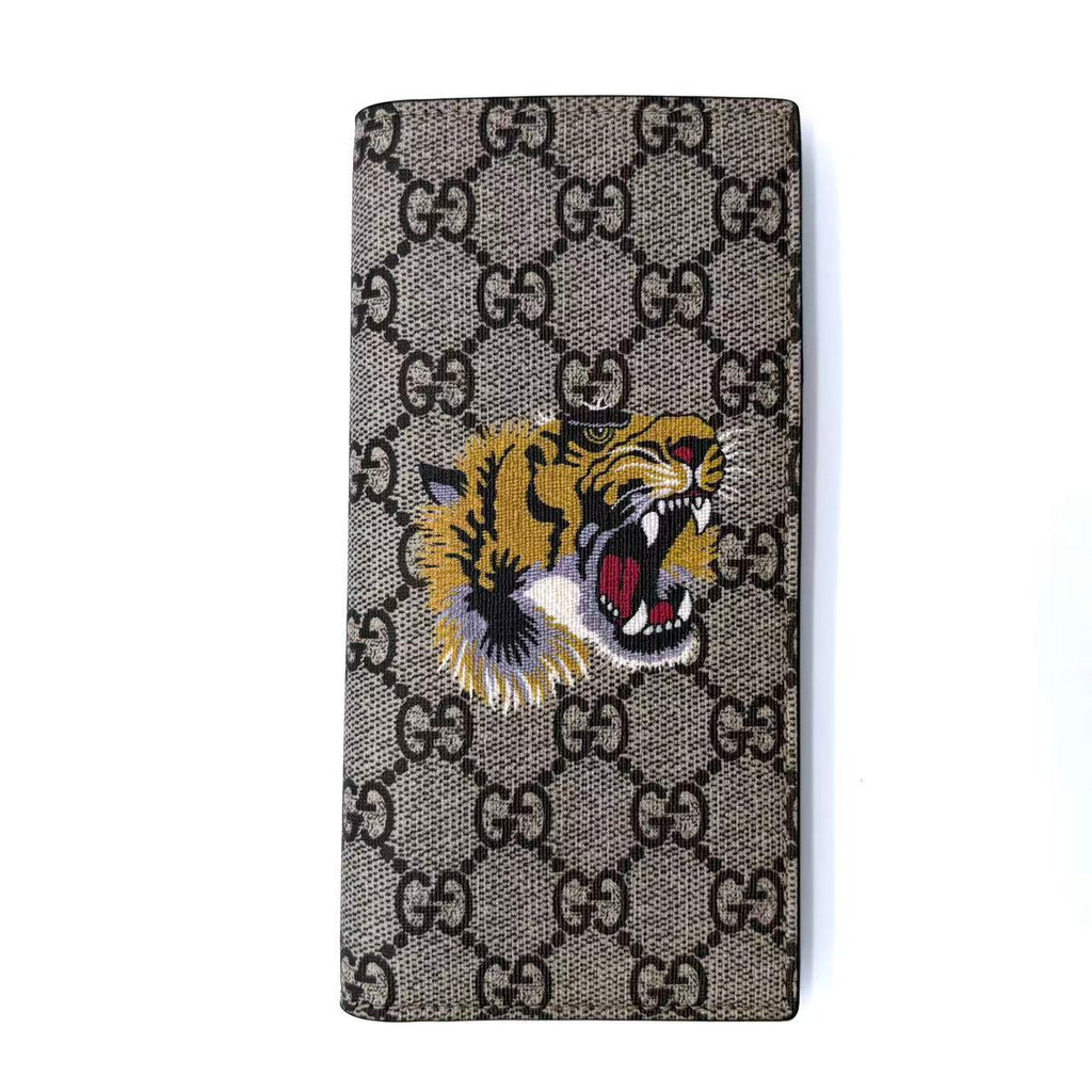 Beige GG Supreme Canvas Tiger Print Long Bifold Wallet
