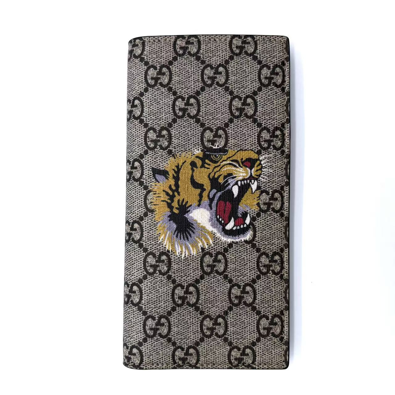 Beige GG Supreme Canvas Tiger Print Long Bifold Wallet