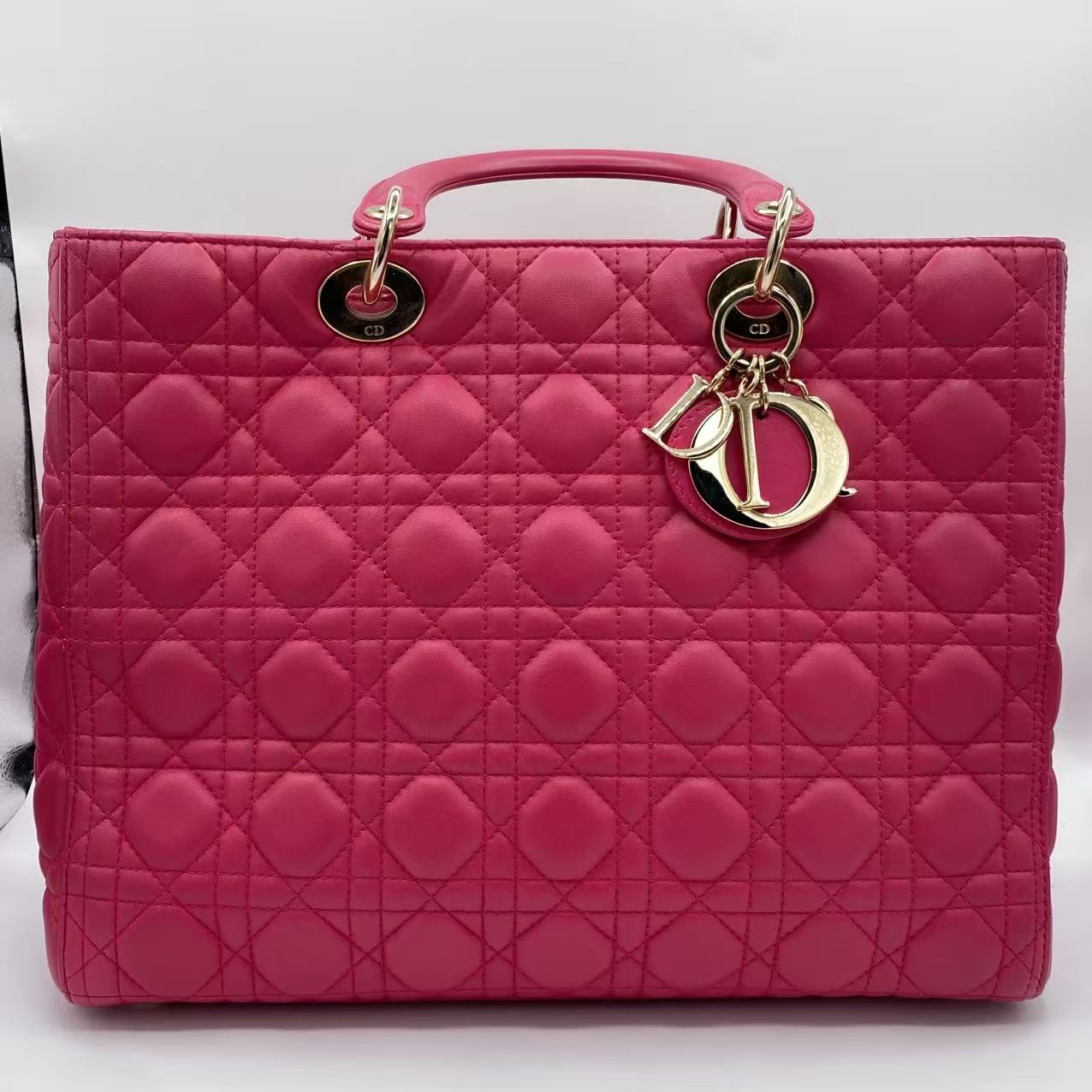 Lambskin Cannage Large Red Lady Dior Shoulder Bag