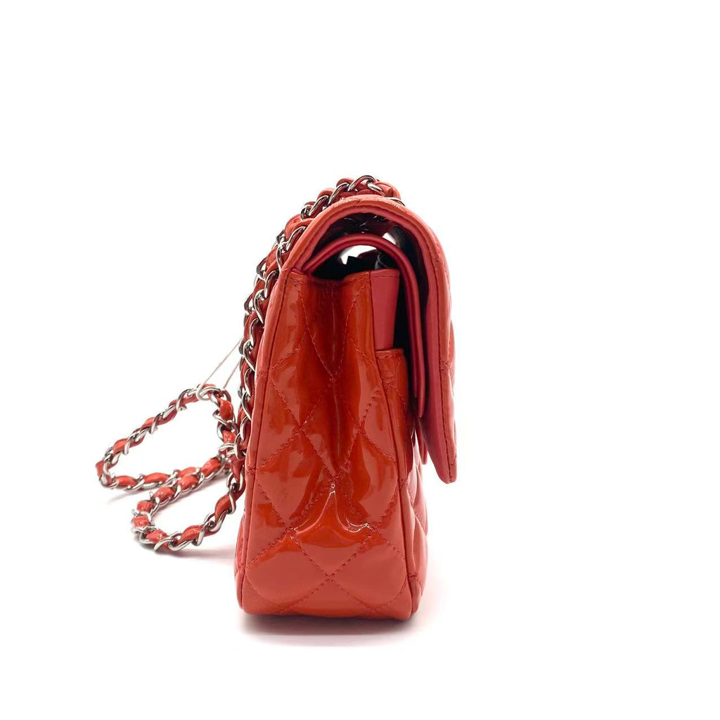 Patent Calfskin Quilted Mini Rectangular Flap Red