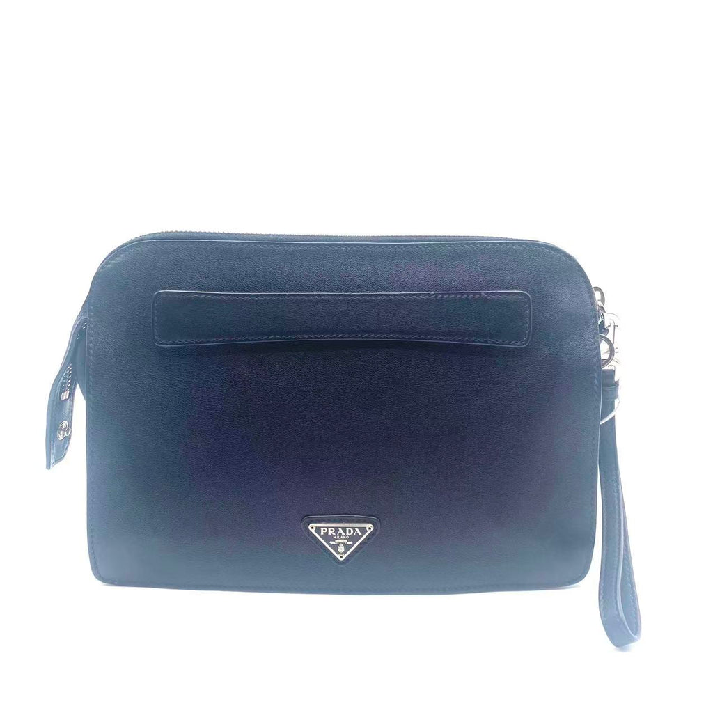 Prada Black Saffiano Leather Studded Travel Pouch