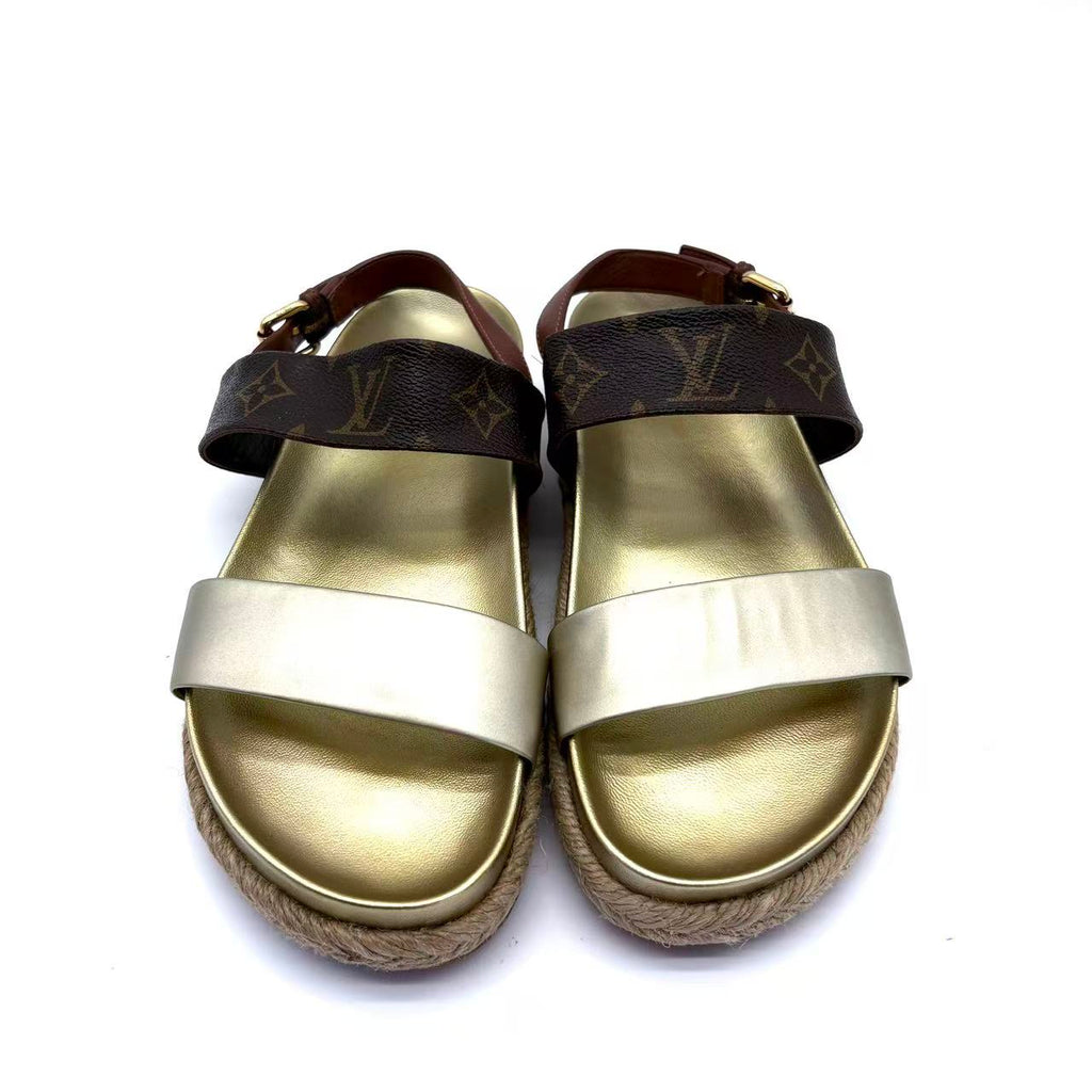 Gold Monogram Espadrille Flat Sandals