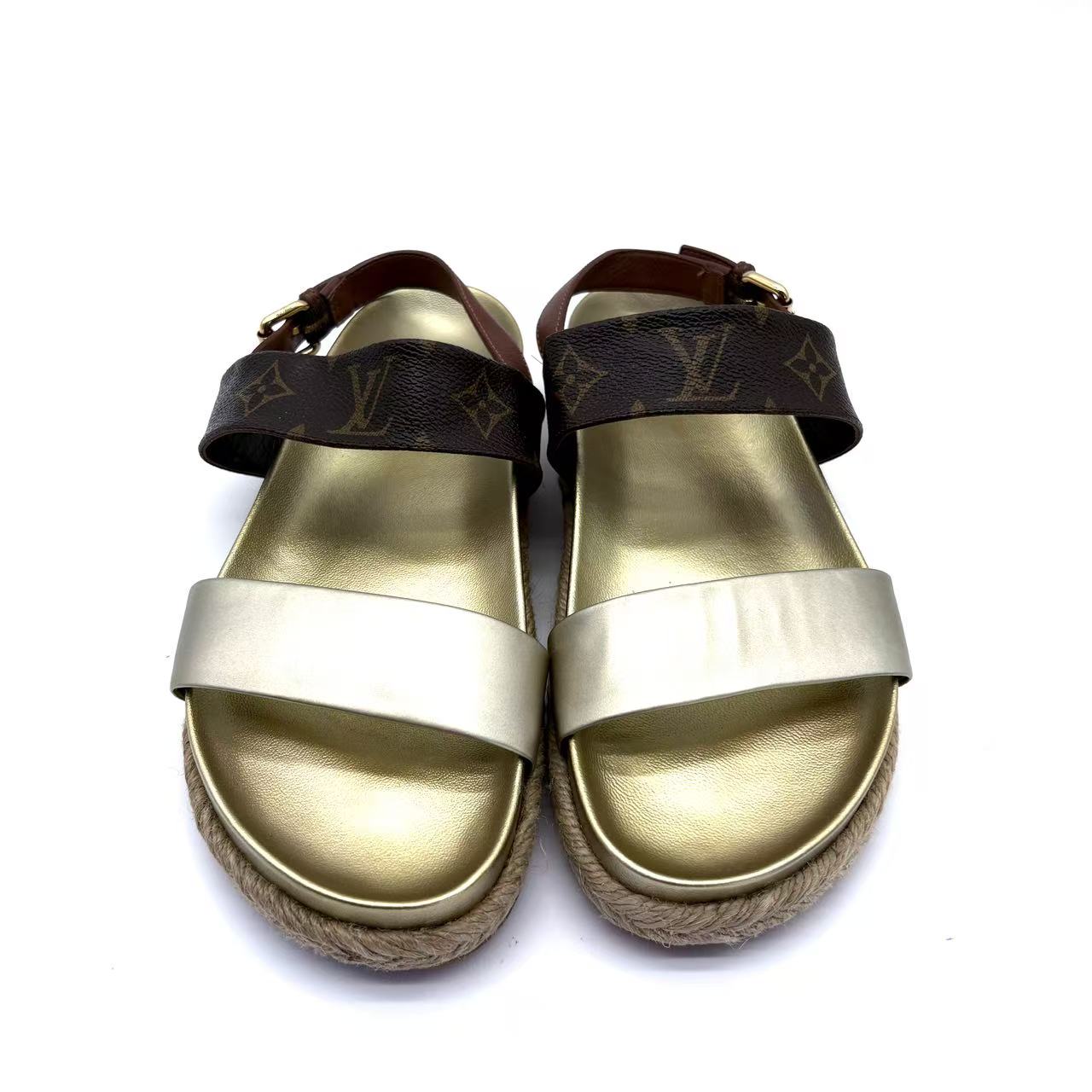 Gold Monogram Espadrille Flat Sandals