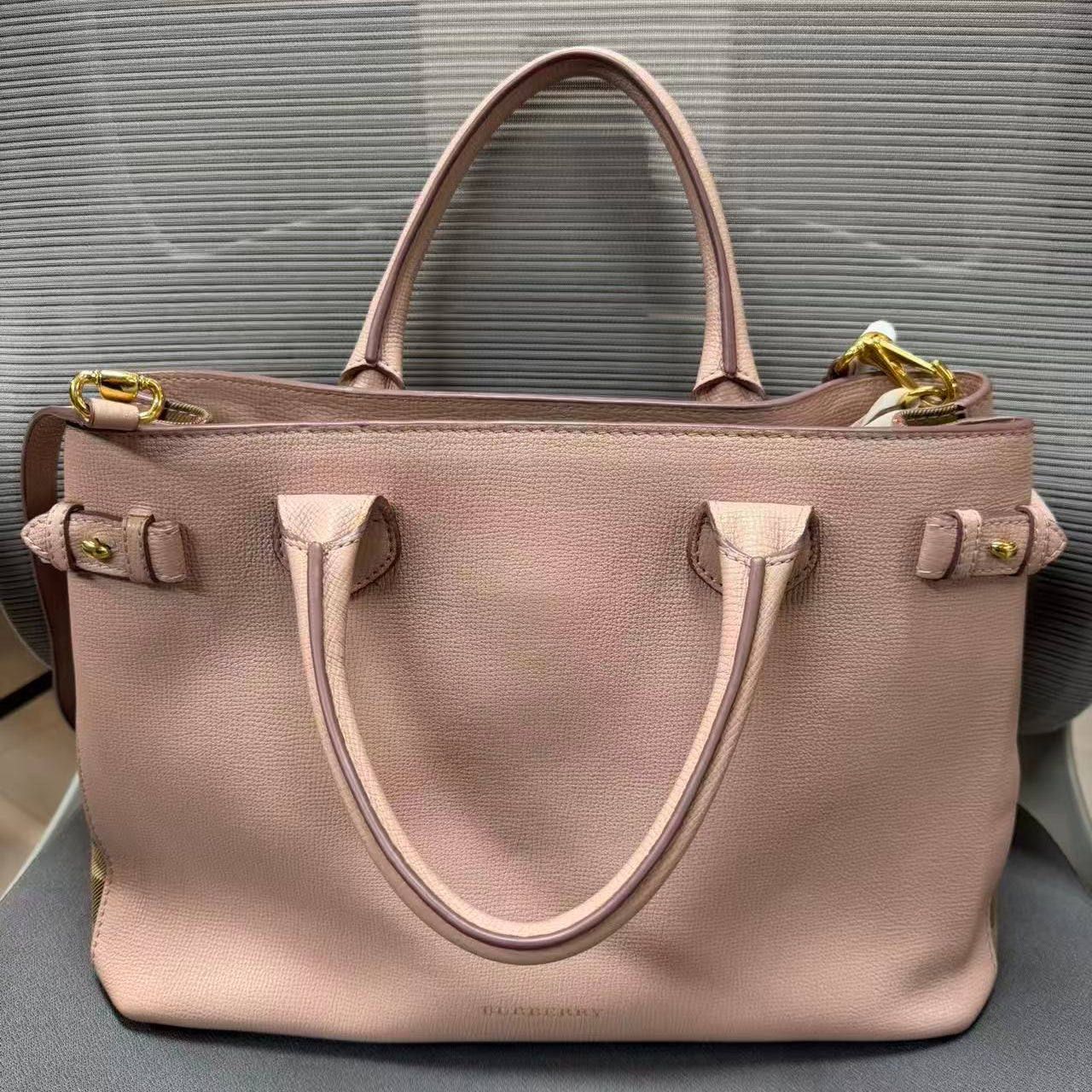 Burberry Banner Tote Leather and House Check Canvas Medium twins B21257