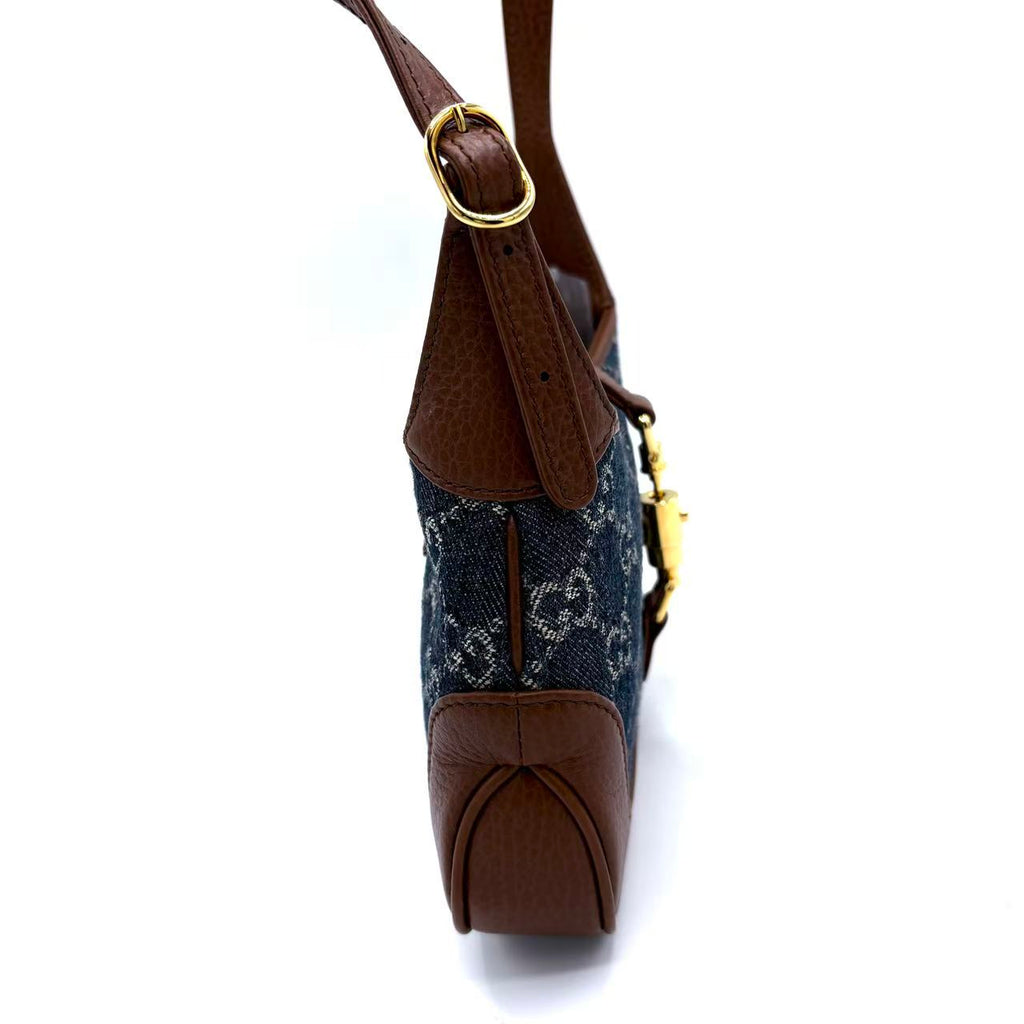New Denim GG Monogram Calfskin Mini Jackie 1961 Hobo Blue Tea Cuir