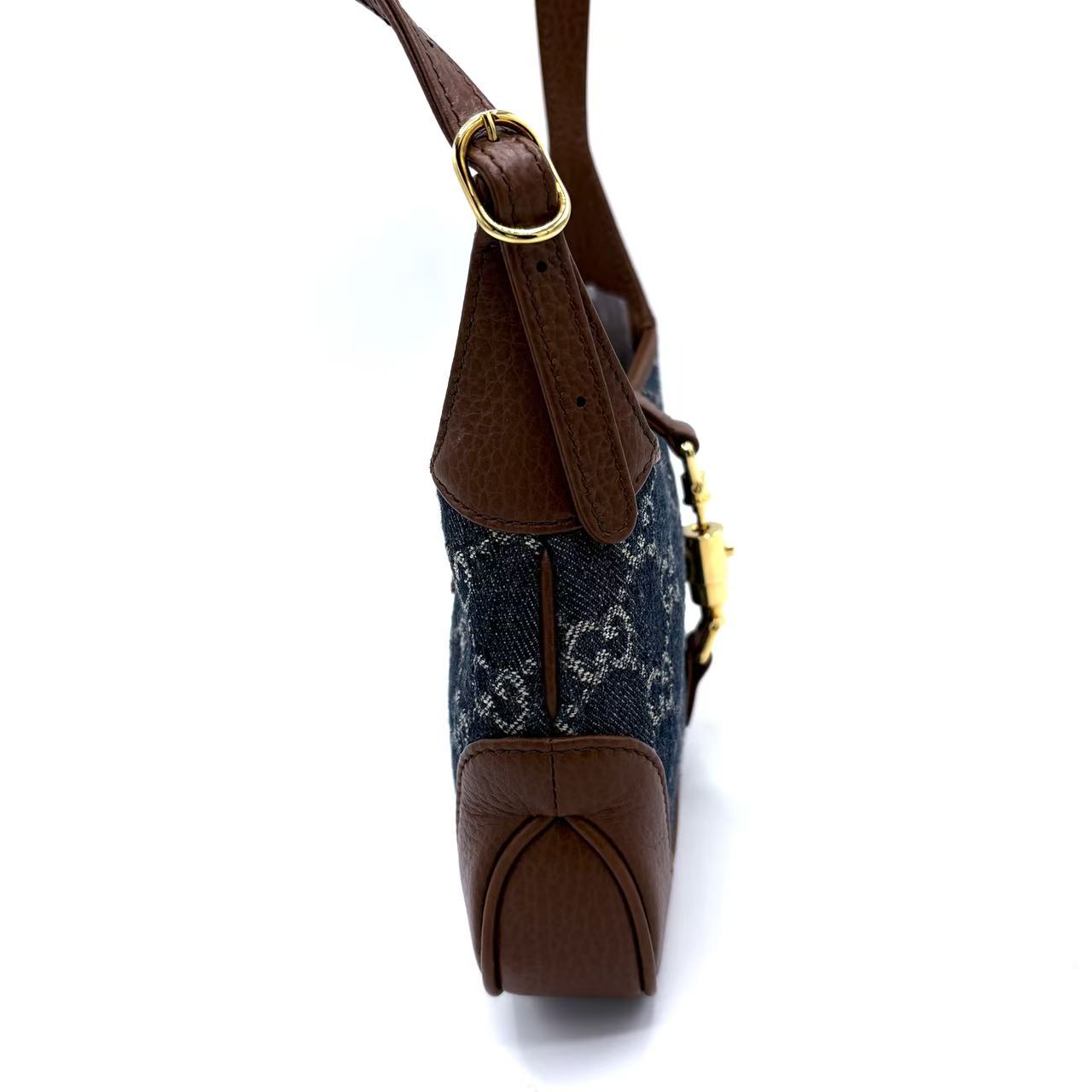New Denim GG Monogram Calfskin Mini Jackie 1961 Hobo Blue Tea Cuir