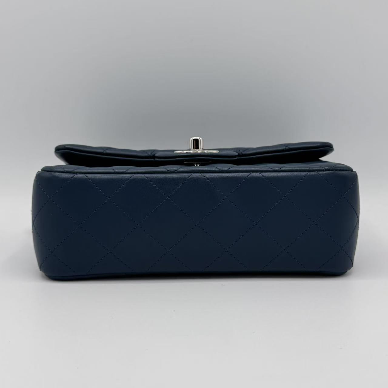 Chanel  Lambskin Quilted Mini Rectangular Flap Dark Blue