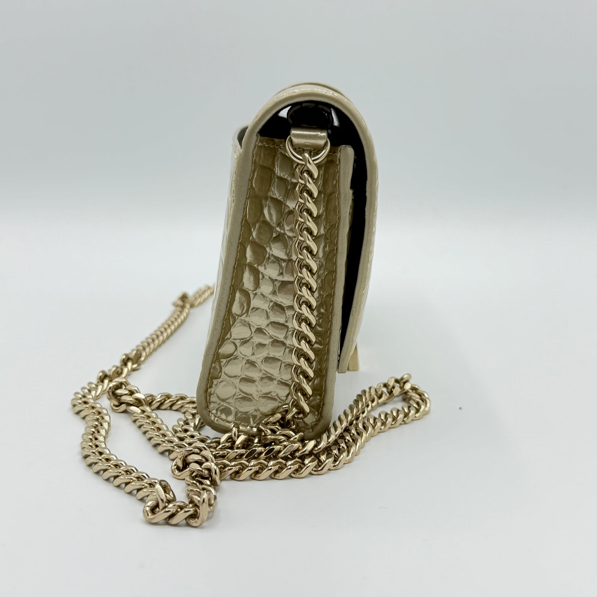 Hourglass Croc Embossed Leather Wallet on a Chain