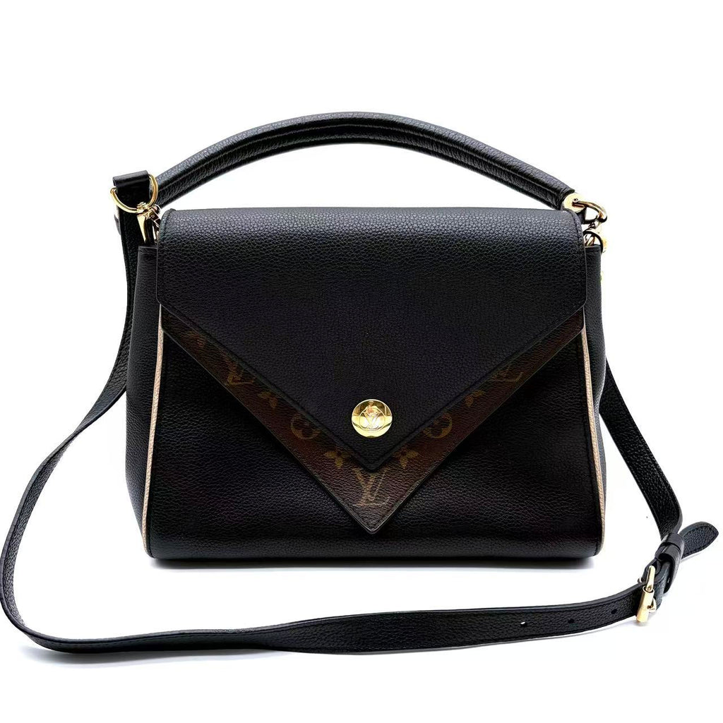 Monogram Leather Double V Crossbody Shoulder Bag