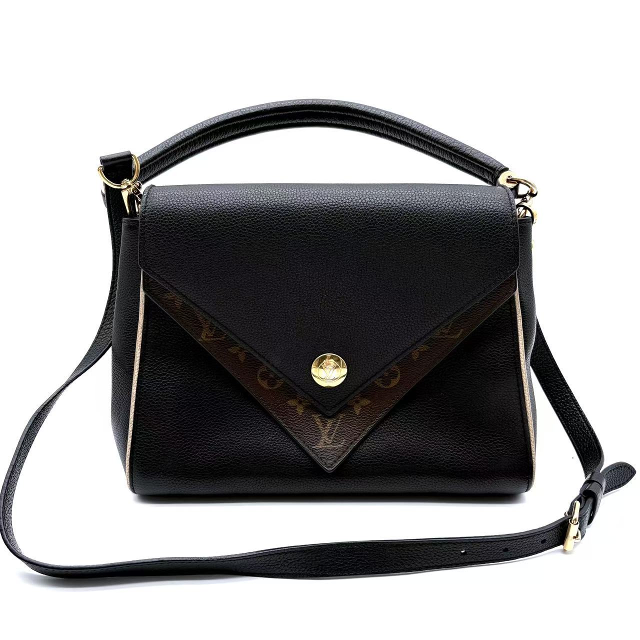 Monogram Leather Double V Crossbody Shoulder Bag