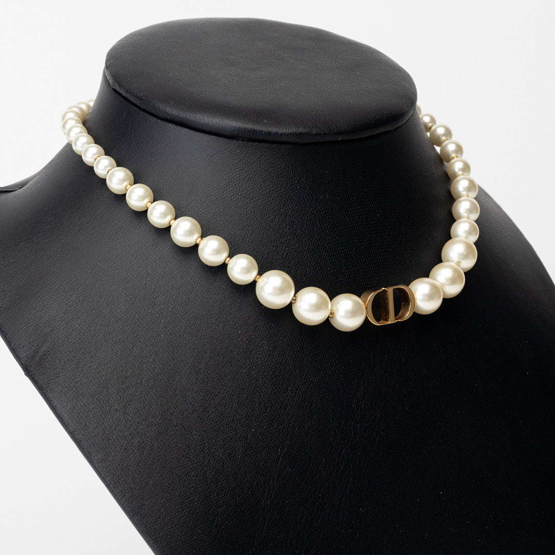Dior 30 Montaigne Faux Pearl Gold Tone Choker Necklace Twins LDJ4163