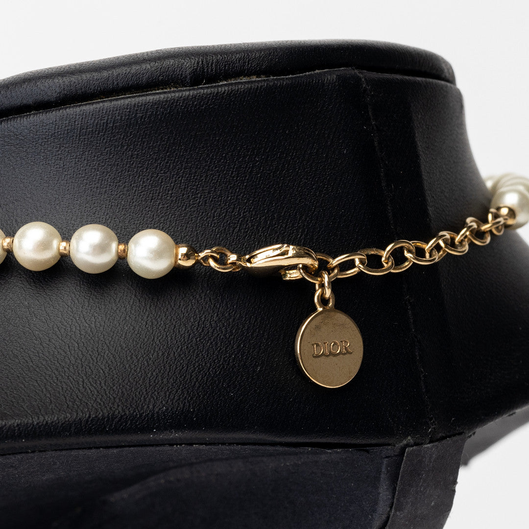 Dior 30 Montaigne Faux Pearl Gold Tone Choker Necklace Twins LDJ4163