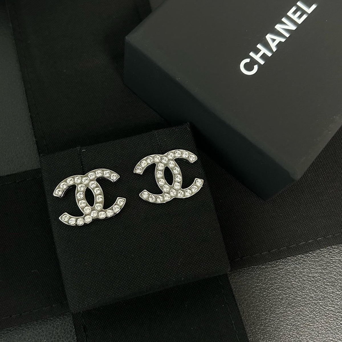 Chanel Large Crystal CC Earrings Silver Twins LDZ1178