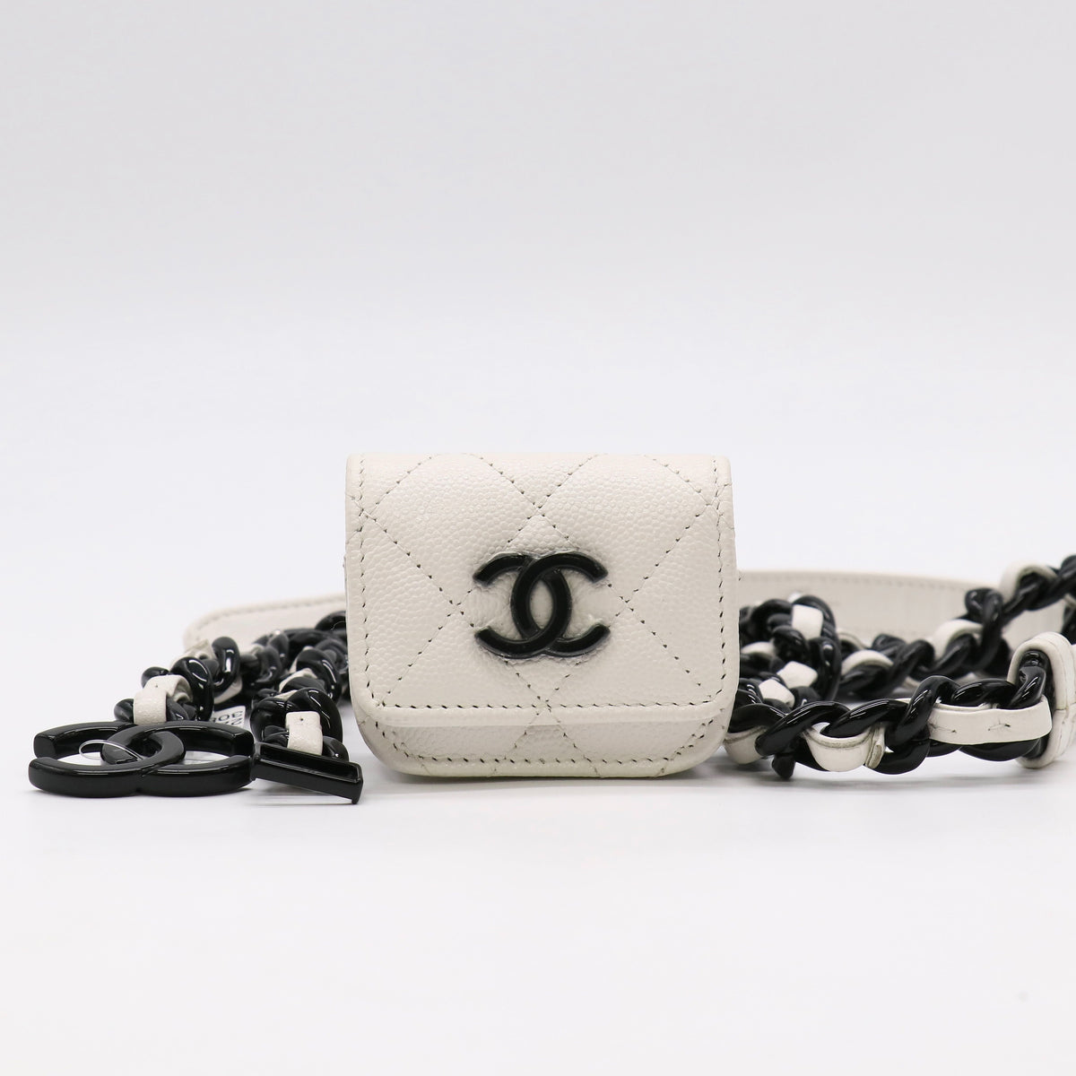 Chanel Caviar Quilted My Everything Airpods Pro Holder Belt White twins LDJ5850