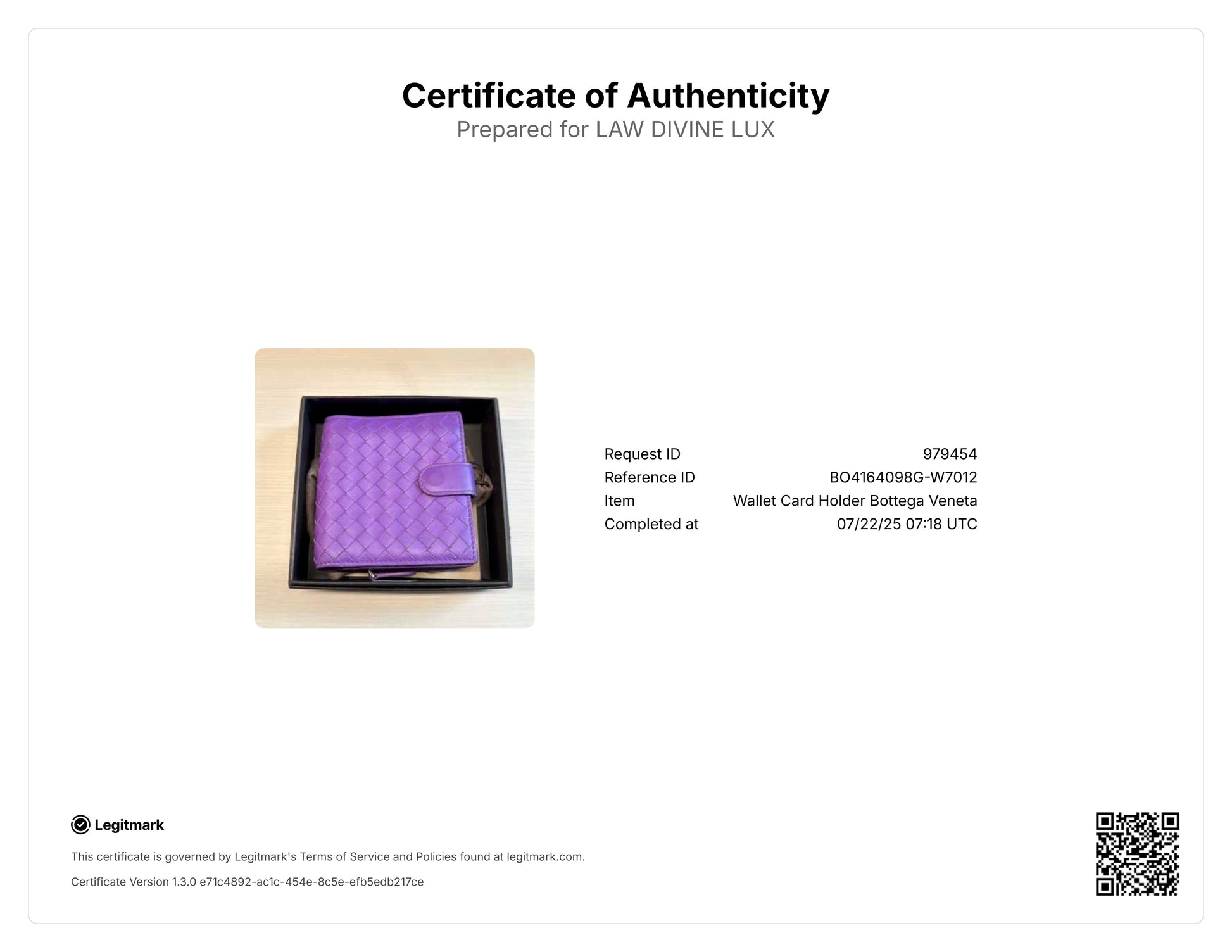 Purple Intrecciato Leather French Compact Wallet