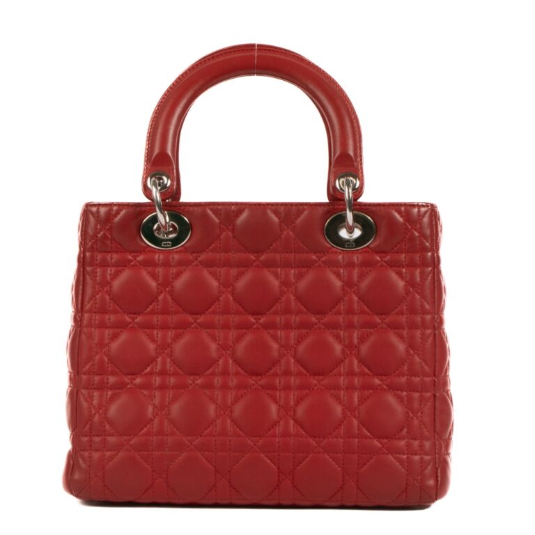Red Cannage Lambskin Medium Lady Dior Bag twins