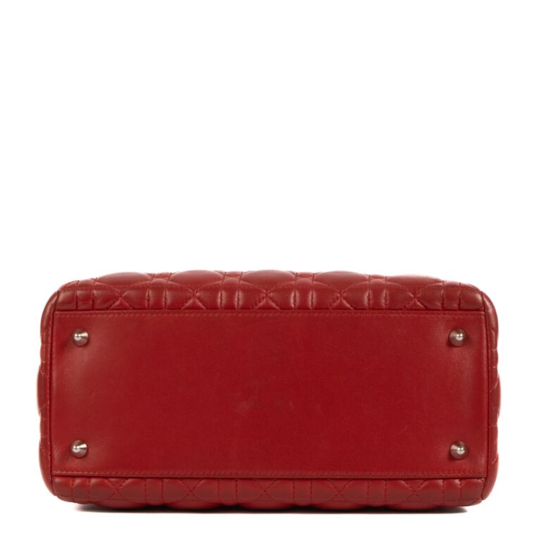 Red Cannage Lambskin Medium Lady Dior Bag twins