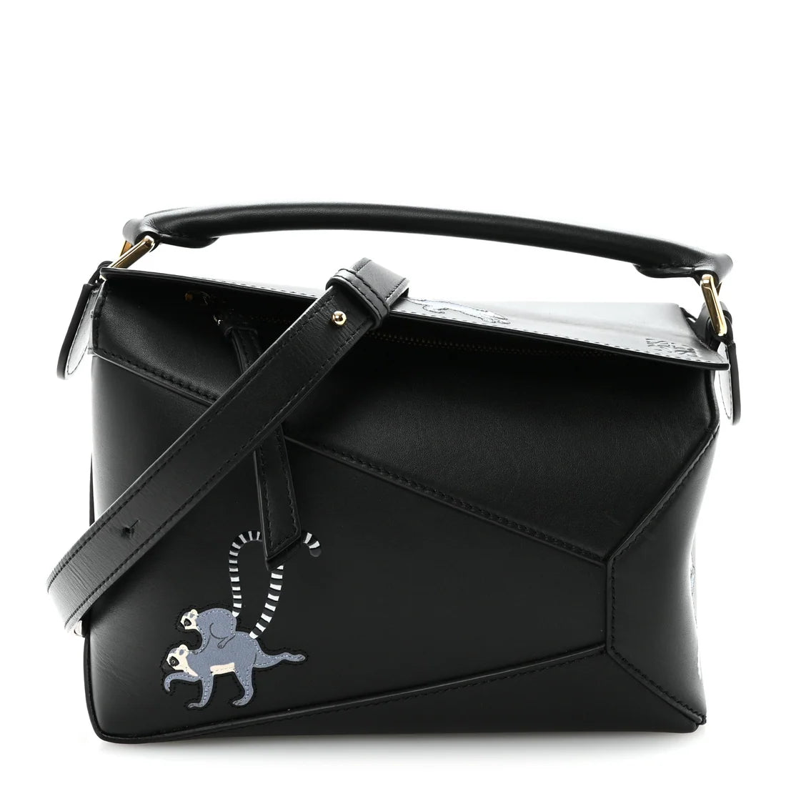 Loewe X SUNA FUJITA Satin Calfskin Small Lemur Puzzle Edge Bag Black Twins LDJ6772