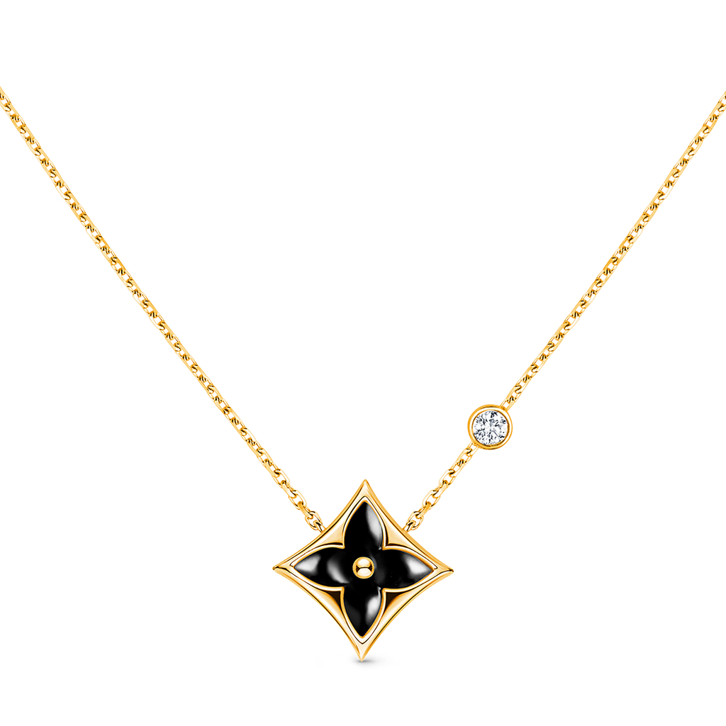 Louis Vuitton 18k Yellow Gold Onyx and Diamond Color Blossom BB Star Pendant Necklace Twins LDZ1253