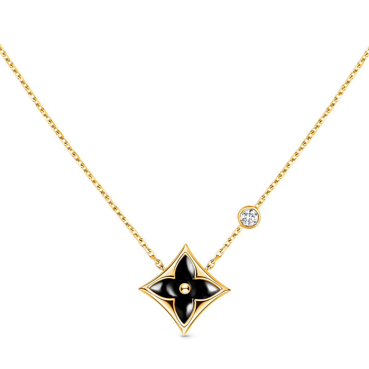 Louis Vuitton 18k Yellow Gold Onyx and Diamond Color Blossom BB Star Pendant Necklace Twins LDZ1253