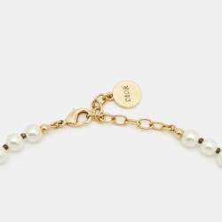 Dior 30 Montaigne Faux Pearl Gold Tone Choker Necklace Twins LDJ4163