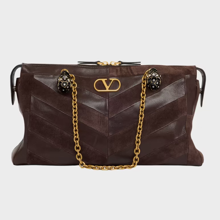 Valentino Garavani Panthea Medium Chevron Leather & Suede Shoulder Bag twins LDJ6804