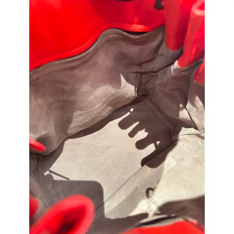 Red Intrecciato Leather Drawstring Bucket Bag twins