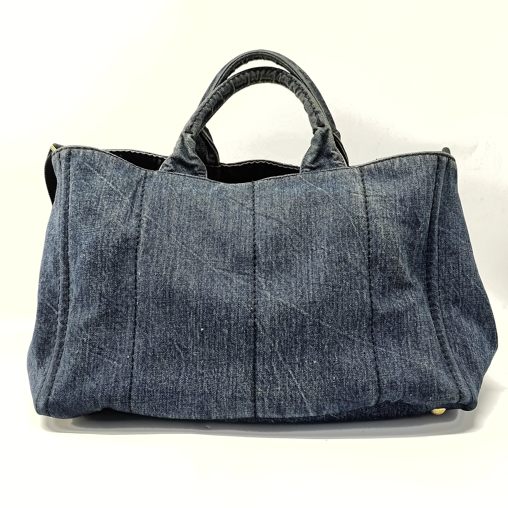 Prada Medium Denim Canapa Logo Tote Bag