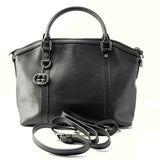 Pebbled Calfskin Medium GG Charm Dome Satchel Black