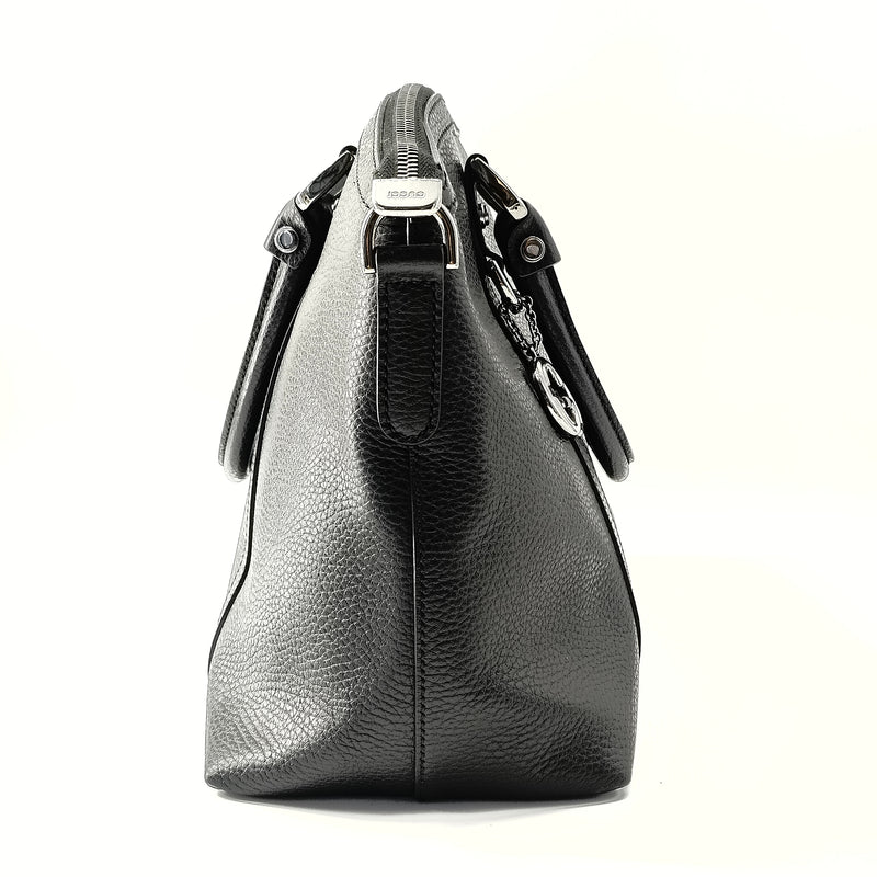 Pebbled Calfskin Medium GG Charm Dome Satchel Black