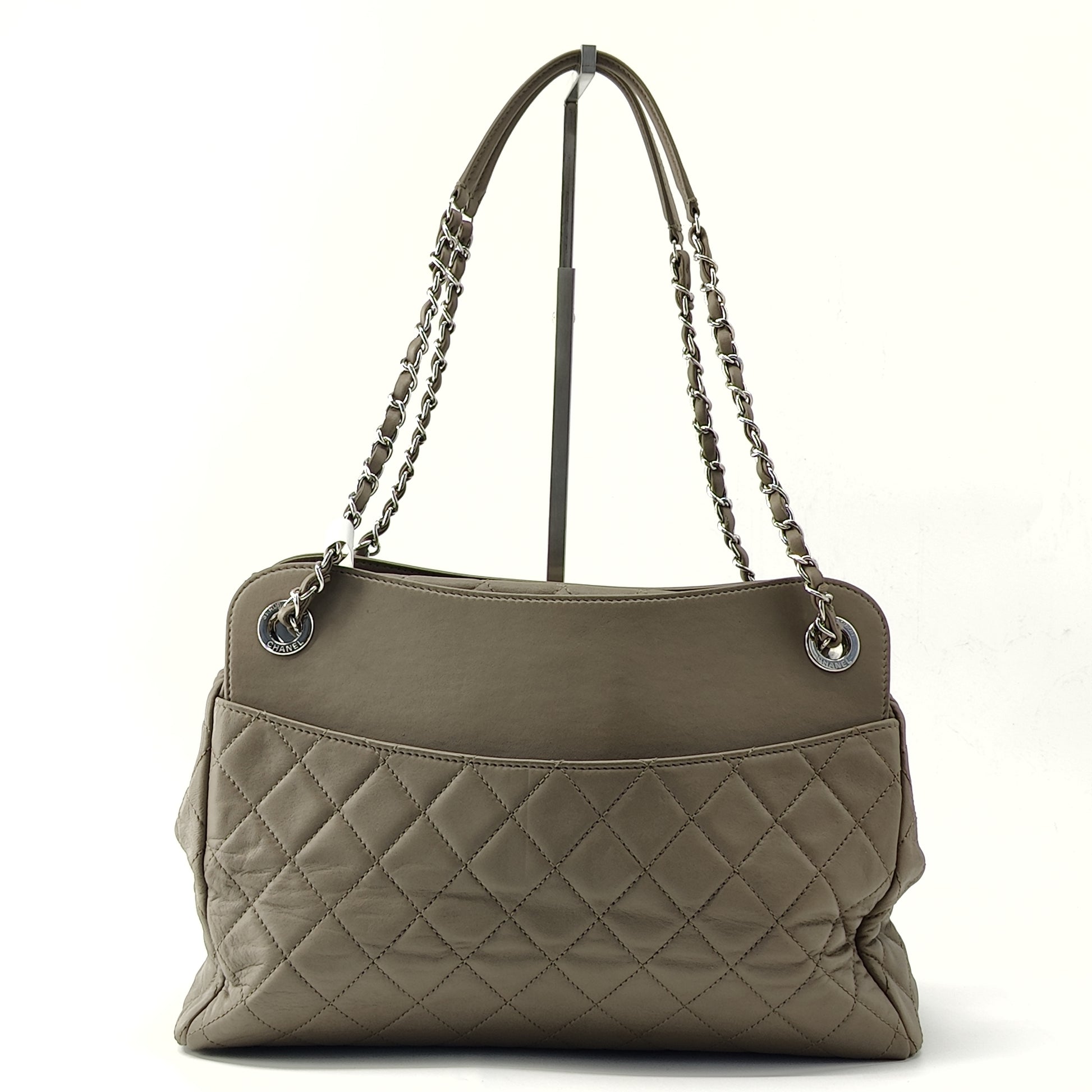 Lambskin Quilted Large Chanel 7 Tote Taupe