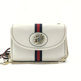 Textured Calfskin Web Mini Rajah Slim Flap Shoulder Bag Mystic White